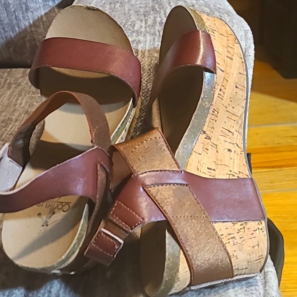 Corkey Brown Wedge Heels size 9